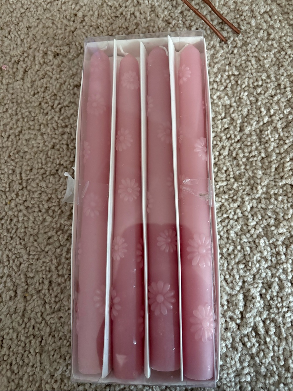 Pink Floral Taper Candles - Set of 4